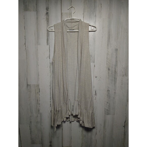 Pleione Anthropologie Cardigan Women Large Cream Open Front Sleeveless Sweater - Picture 1 of 7